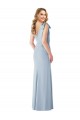 Compre Azul cielo claro Trompeta Cuello en V Crepé Elástico Largo Vestidos de dama de honor / Vestidos de fiesta