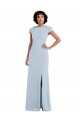Compre Azul cielo claro Trompeta Cuello joya Crepé Elástico Largo Vestidos de dama de honor