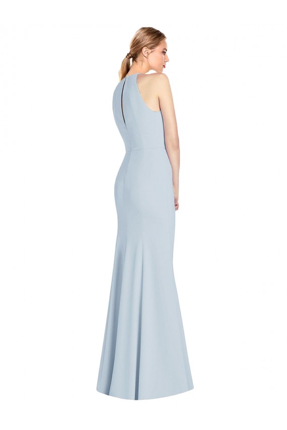 Compre Azul cielo claro Trompeta Halter Crepé Elástico Largo Vestidos de dama de honor / Vestidos de fiesta