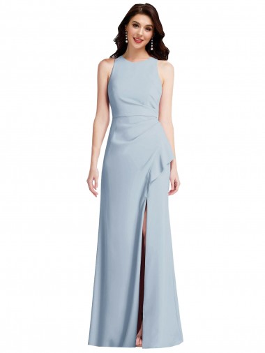 Compre Azul cielo claro Trompeta Halter Crepé Elástico Largo Vestidos de dama de honor / Vestidos de fiesta