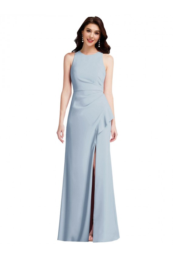 Compre Azul cielo claro Trompeta Halter Crepé Elástico Largo Vestidos de dama de honor / Vestidos de fiesta