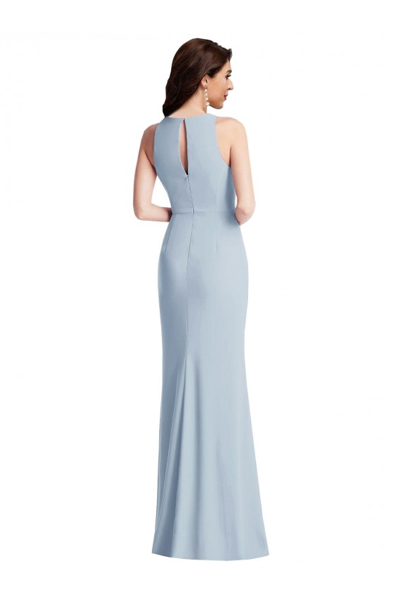 Compre Azul cielo claro Trompeta Halter Crepé Elástico Largo Vestidos de dama de honor / Vestidos de fiesta