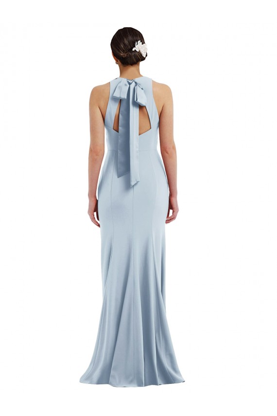 Compre Azul cielo claro Trompeta Halter Cuello joya Crepé Elástico Largo Formales Vestidos de dama de honor / Vestidos de fiesta