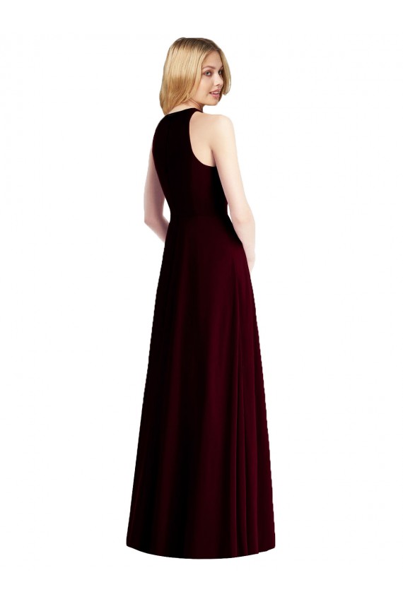 Compre Azul cielo claro Trompeta Halter Gasa Largo Vestidos de dama de honor