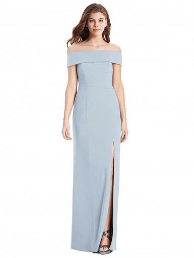 Compre Azul cielo claro Trompeta Hombros Descubiertos Crepé Elástico Largo Vestidos de dama de honor / Vestidos de fiesta