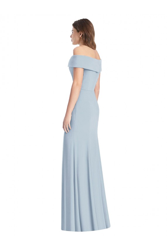 Compre Azul cielo claro Trompeta Hombros Descubiertos Crepé Elástico Largo Vestidos de dama de honor / Vestidos de fiesta