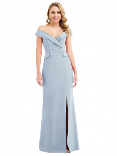 Compre Azul cielo claro Trompeta Hombros Descubiertos Crepé Elástico Largo Vestidos de dama de honor / Vestidos de fiesta