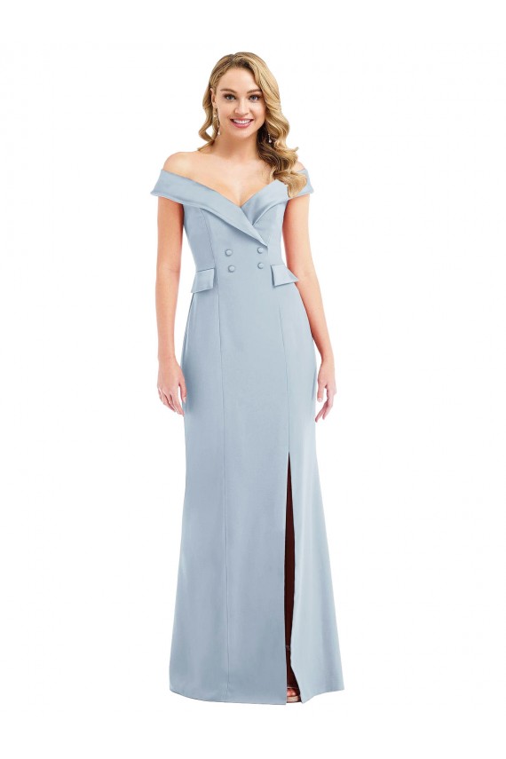 Compre Azul cielo claro Trompeta Hombros Descubiertos Crepé Elástico Largo Vestidos de dama de honor / Vestidos de fiesta