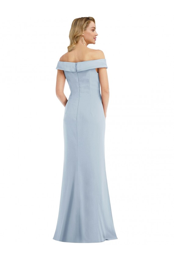 Compre Azul cielo claro Trompeta Hombros Descubiertos Crepé Elástico Largo Vestidos de dama de honor / Vestidos de fiesta