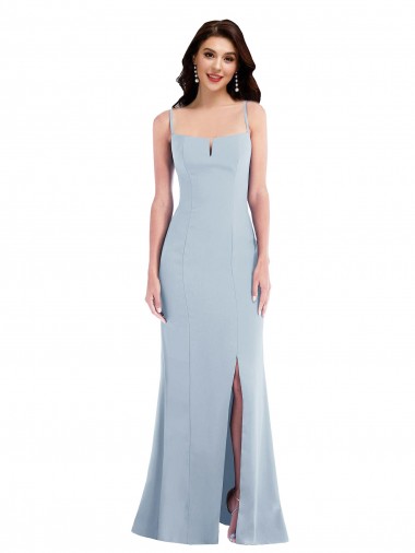 Compre Azul cielo claro Trompeta Tirantes espagueti Crepé Elástico Largo Formales Vestidos de dama de honor / Vestidos de fiesta