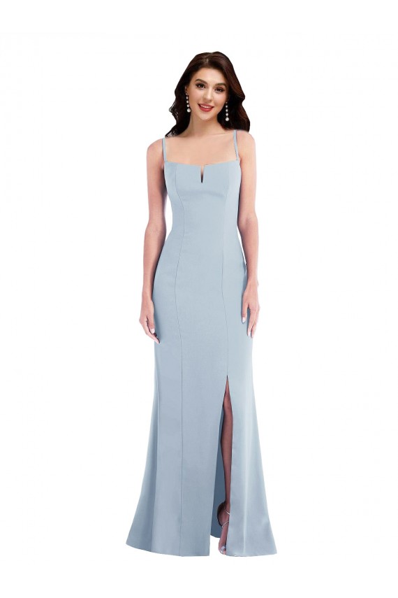 Compre Azul cielo claro Trompeta Tirantes espagueti Crepé Elástico Largo Formales Vestidos de dama de honor / Vestidos de fiesta