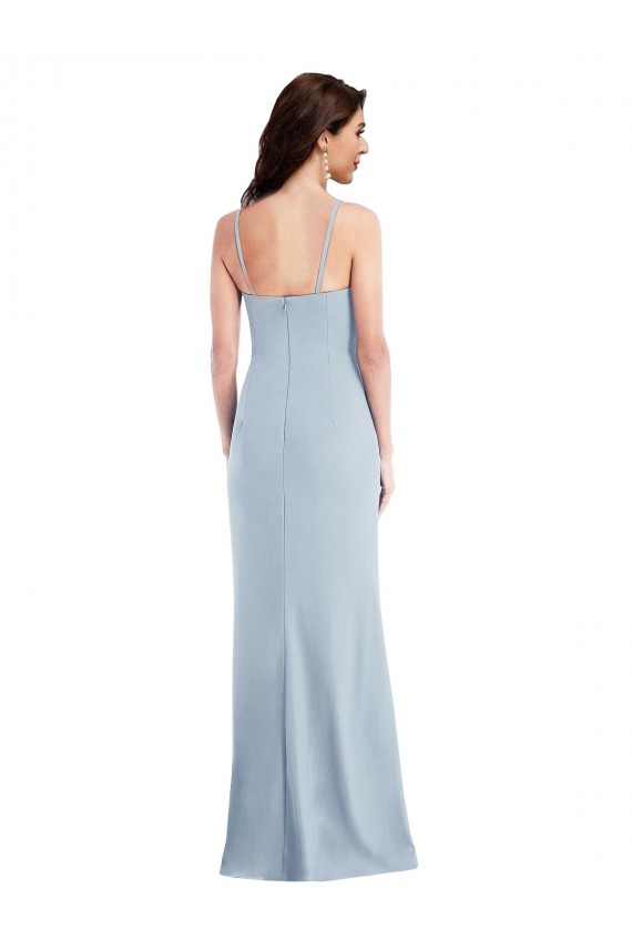 Compre Azul cielo claro Trompeta Tirantes espagueti Crepé Elástico Largo Formales Vestidos de dama de honor / Vestidos de fiesta