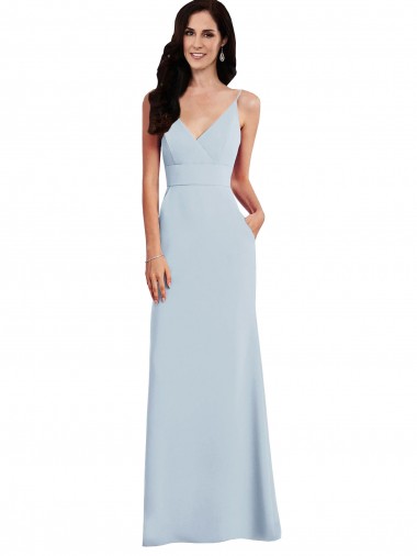 Compre Azul cielo claro Trompeta Tirantes espagueti Cuello en V Crepé Elástico Largo Vestidos de dama de honor / Vestidos de fiesta