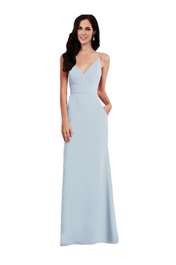 Compre Azul cielo claro Trompeta Tirantes espagueti Cuello en V Crepé Elástico Largo Vestidos de dama de honor / Vestidos de fiesta