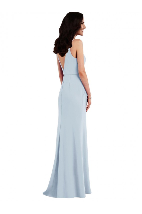 Compre Azul cielo claro Trompeta Tirantes espagueti Cuello en V Crepé Elástico Largo Vestidos de dama de honor / Vestidos de fiesta