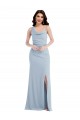 Compre Azul cielo claro Trompeta Un Hombre Crepé Elástico Largo Vestidos de dama de honor / Vestidos de fiesta