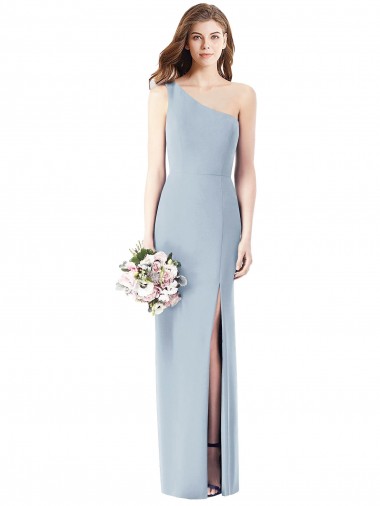 Compre Azul cielo claro Trompeta Un Hombre Crepé Elástico Largo Vestidos de dama de honor / Vestidos de fiesta