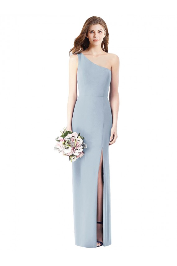 Compre Azul cielo claro Trompeta Un Hombre Crepé Elástico Largo Vestidos de dama de honor / Vestidos de fiesta
