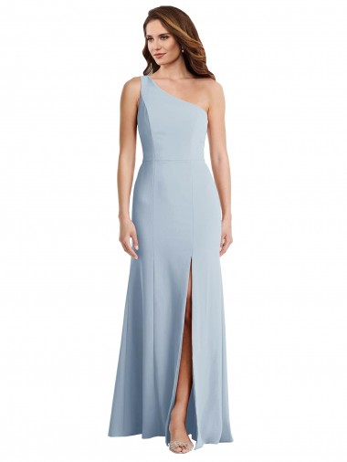Compre Azul cielo claro Trompeta Un Hombre Crepé Elástico Largo Formales Vestidos de dama de honor / Vestidos de fiesta