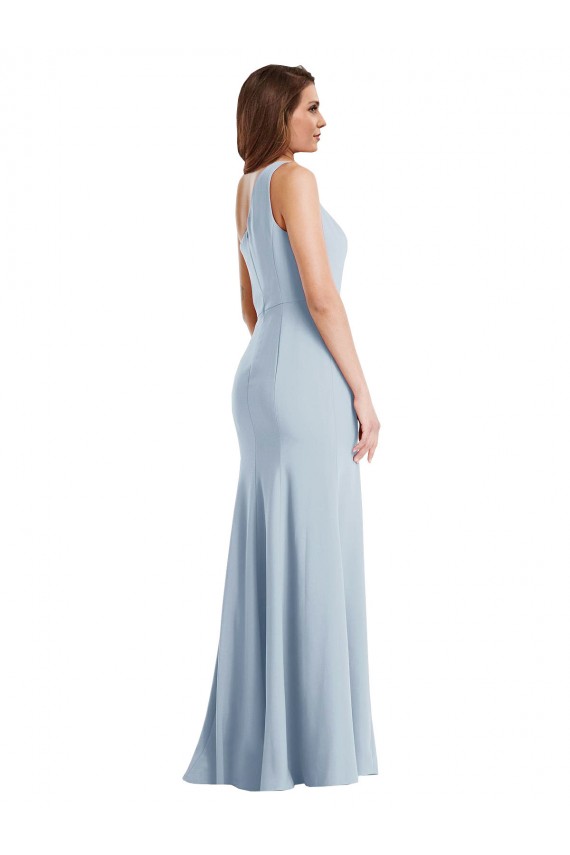 Compre Azul cielo claro Trompeta Un Hombre Crepé Elástico Largo Formales Vestidos de dama de honor / Vestidos de fiesta