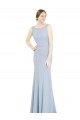 Compre Azul cielo claro línea A Cuello Barco Cuello Alto Gasa Largo Vestidos de dama de honor