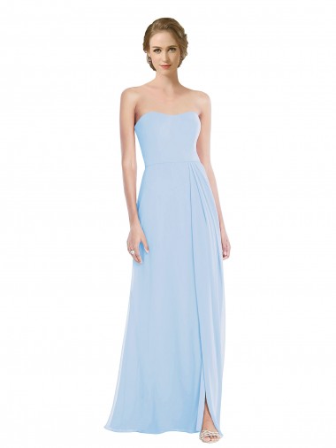 Compre Azul cielo claro línea A Cuello de Corazón Gasa Largo Vestidos de dama de honor