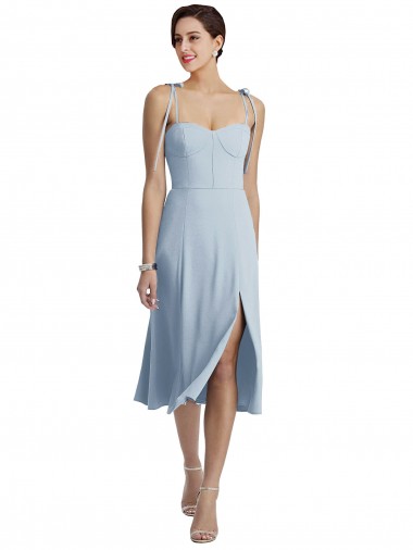 Compre Azul cielo claro línea A Cuello de Corazón Midi Crepé Elástico Corto Vestidos de dama de honor / Vestidos de fiesta / Vestidos de cóctel
