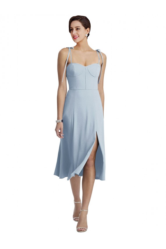 Compre Azul cielo claro línea A Cuello de Corazón Midi Crepé Elástico Corto Vestidos de dama de honor / Vestidos de fiesta / Vestidos de cóctel