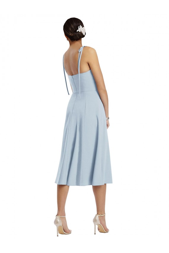 Compre Azul cielo claro línea A Cuello de Corazón Midi Crepé Elástico Corto Vestidos de dama de honor / Vestidos de fiesta / Vestidos de cóctel