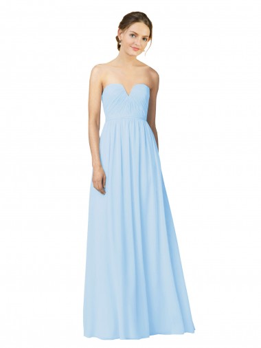 Compre Azul cielo claro línea A Cuello de Corazón Sin tirantes Gasa Largo Vestidos de dama de honor