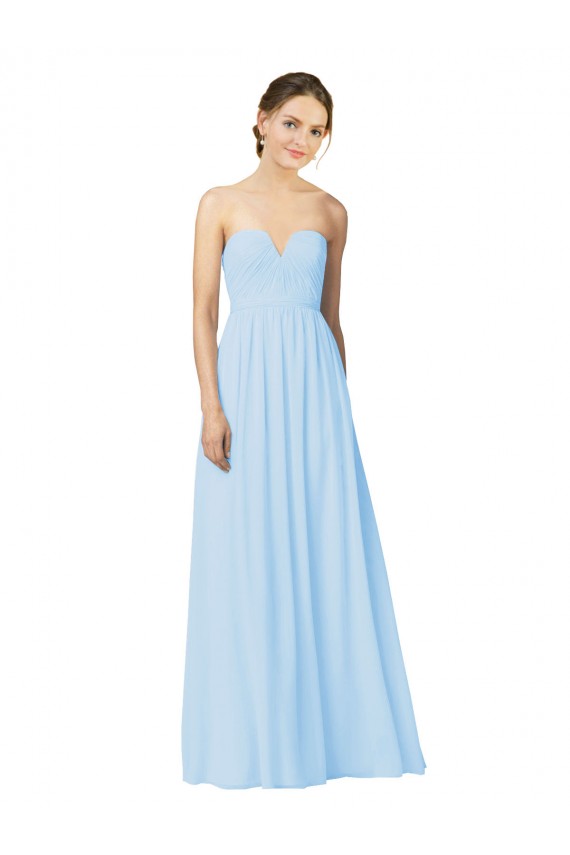 Compre Azul cielo claro línea A Cuello de Corazón Sin tirantes Gasa Largo Vestidos de dama de honor