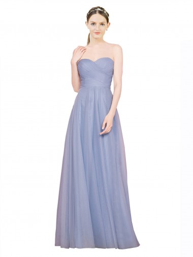 Compre Azul cielo claro línea A Cuello de Corazón Sin tirantes Tul Largo Vestidos de dama de honor