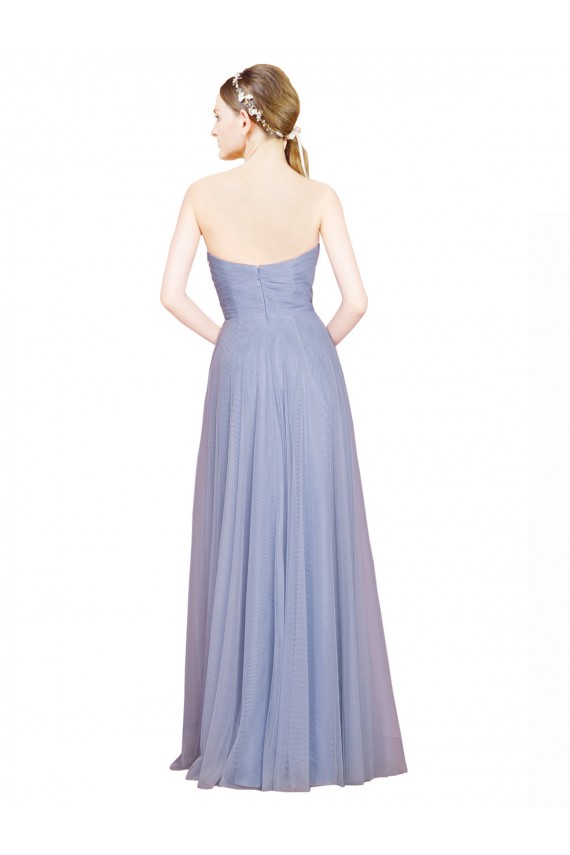 Compre Azul cielo claro línea A Cuello de Corazón Sin tirantes Tul Largo Vestidos de dama de honor