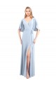 Compre Azul cielo claro línea A Cuello en V Gasa Largo Vestidos de dama de honor