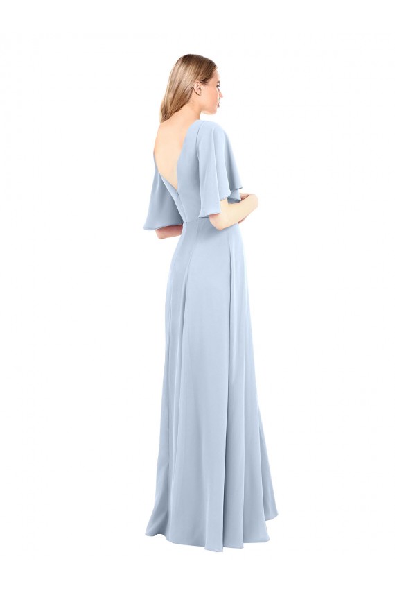 Compre Azul cielo claro línea A Cuello en V Gasa Largo Vestidos de dama de honor