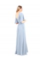 Compre Azul cielo claro línea A Cuello en V Gasa Largo Vestidos de dama de honor
