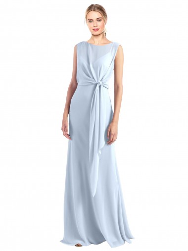 Compre Azul cielo claro línea A Cuello en V Gasa Largo Vestidos de dama de honor