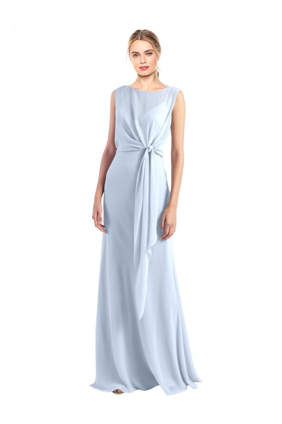 Compre Azul cielo claro línea A Cuello en V Gasa Largo Vestidos de dama de honor