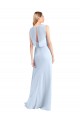 Compre Azul cielo claro línea A Cuello en V Gasa Largo Vestidos de dama de honor
