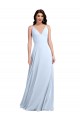 Compre Azul cielo claro línea A Cuello en V Gasa Largo Vestidos de dama de honor