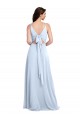 Compre Azul cielo claro línea A Cuello en V Gasa Largo Vestidos de dama de honor