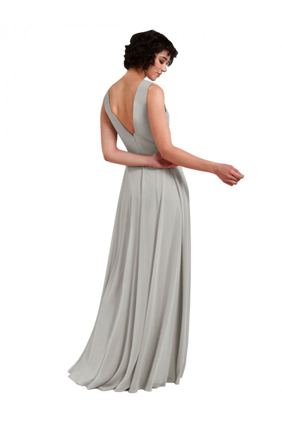 Compre Azul cielo claro línea A Cuello en V Gasa Largo Vestidos de dama de honor