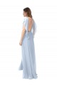 Compre Azul cielo claro línea A Cuello en V Gasa Largo Vestidos de dama de honor