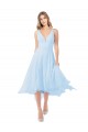 Compre Azul cielo claro línea A Cuello en V Midi Gasa Corto Vestidos de dama de honor / Vestidos de cóctel