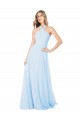Compre Azul cielo claro línea A Halter Cuello Alto Gasa Largo Vestidos de dama de honor