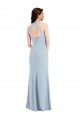 Compre Azul cielo claro línea A Halter Cuello en V Crepé Elástico Largo Formales Vestidos de dama de honor / Vestidos de fiesta
