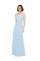 Compre Azul cielo claro línea A Halter Gasa Largo Vestidos de dama de honor