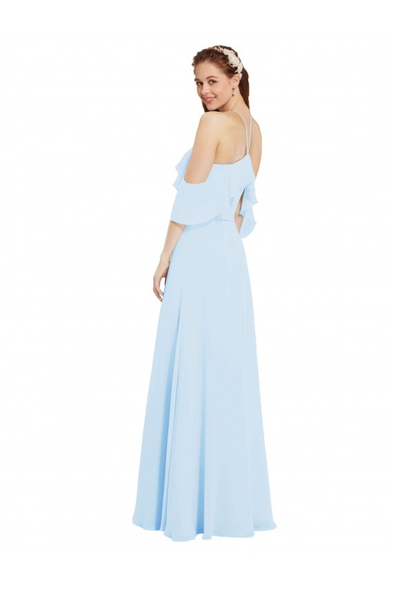 Compre Azul cielo claro línea A Halter Gasa Largo Vestidos de dama de honor