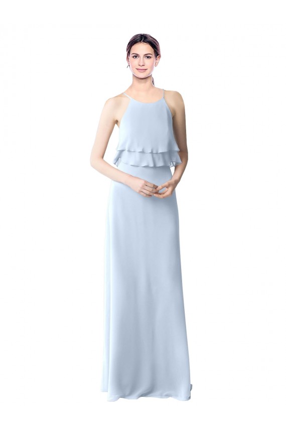 Compre Azul cielo claro línea A Halter Gasa Largo Vestidos de dama de honor