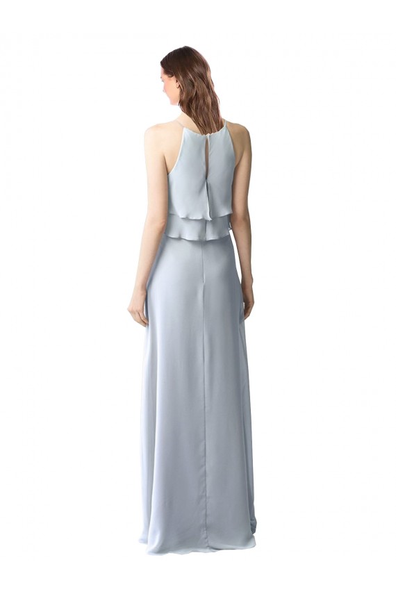 Compre Azul cielo claro línea A Halter Gasa Largo Vestidos de dama de honor